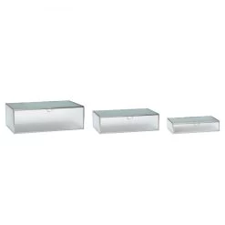 Hubsch Glazen Box Mat Zilver - Set Van 3 Stuks