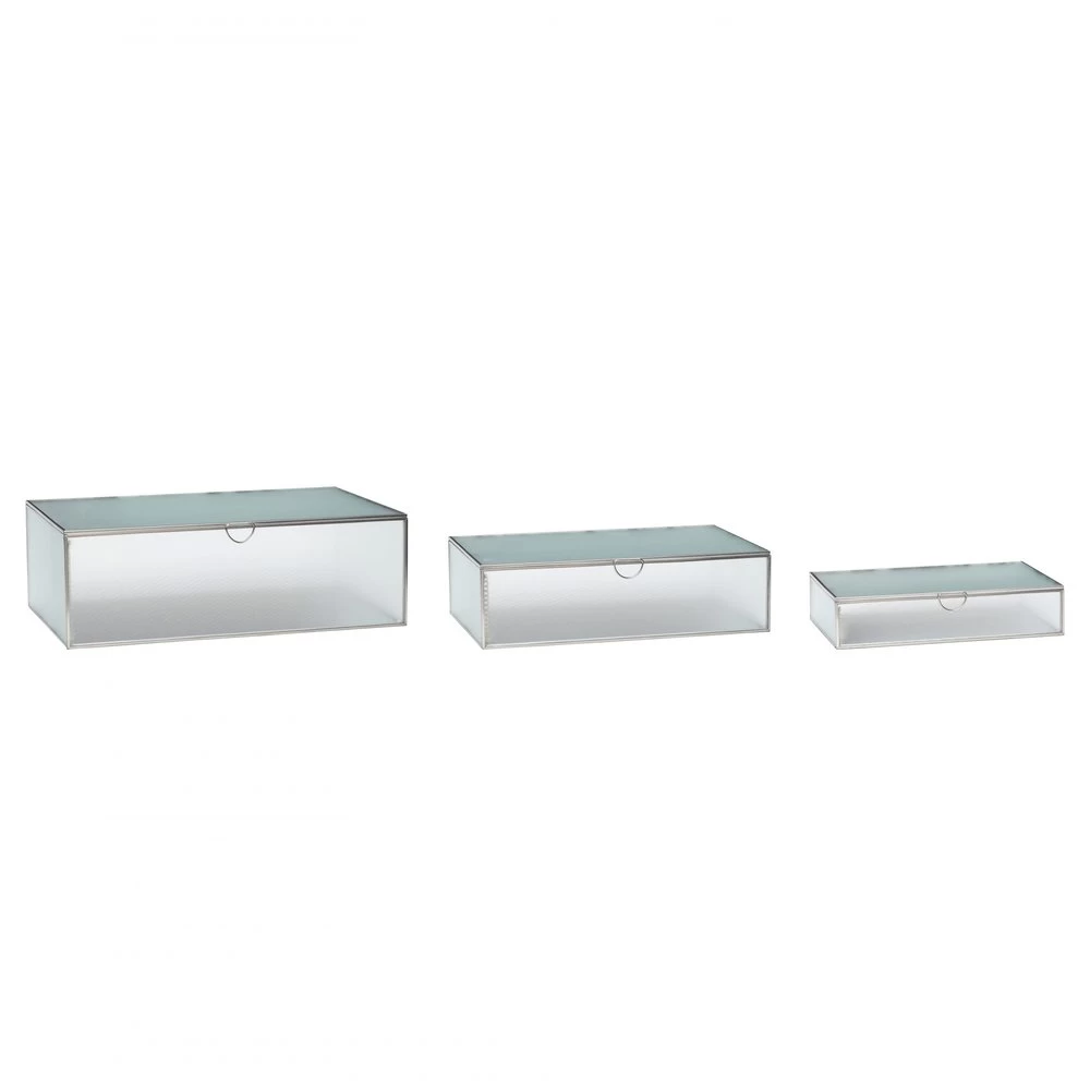Hubsch Glazen Box Mat Zilver - Set Van 3 Stuks 3 Hubsch Glazen Box Mat Zilver - Set Van 3 Stuks